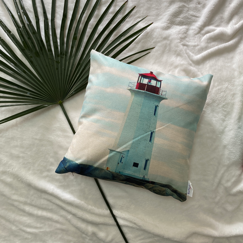 The 3D print on this 'By the Ocean Collection' of linen pillowcase is an image of a beautiful red and white lighthouse on a rock against the backdrop of the beautiful blue sky and the vast ocean. Bask in the comfort of these beautiful pillowcases and see how they add beauty and serenity to your own space