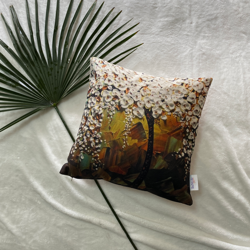 The image on this lifelike Floral 3D print is a painted image of a tree with white flowers on an earthy tones background- Truly lifelike and stunning!