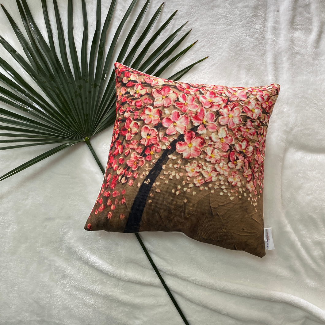 The image on this lifelike Floral 3D print is a painted image of a tree with shades of pink and white flowers on an earthy background- Truly lifelike and stunning!